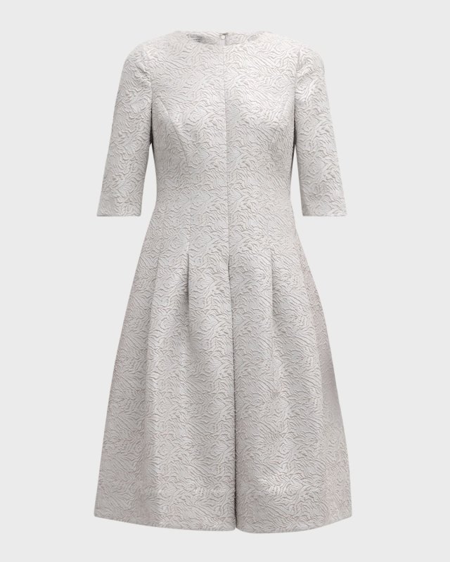 Pleated Metallic Jacquard Midi Dress
